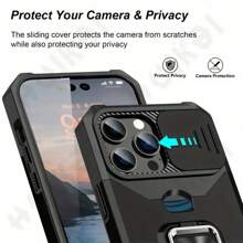 Protective Case With Sliding Camera Slot & Ring Holder For IPhone 16, 15, 14, 13, 12, 11 Pro Max, Plus Models