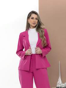 Women's Blazer And Tailored Pants Set - Hot Pink - View 6