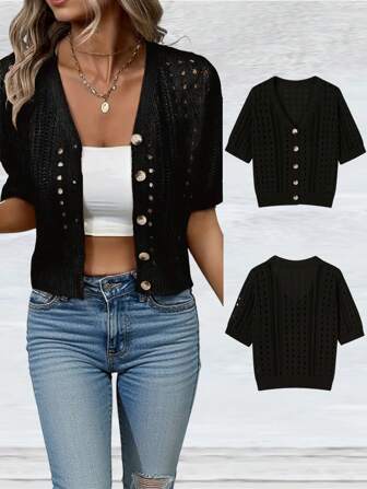 Cárdigan de punto informal, de manga corta, de talla grande, para mujer, ideal para el verano