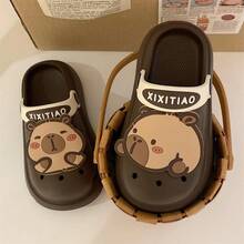 XIXITIAO Couple's Capybara Hollow Slippers, EVA Flat Non-Slip Casual Sandals, Suitable For Outdoor/Beach, Multiple Solid Colors Classic Flat Hollow Slippers, Fashionable Capybara Pattern Beach Outdoor Ladies Sandals - Coffee Brown - View 2