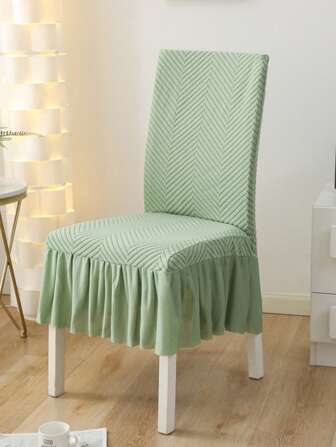 Stretch Dining Chair Cover Seat Cover Protector Slipcover, Solid Color, Fits All Size, Lace Trim, Universal For All Seasons, Full Covered Back & Seat