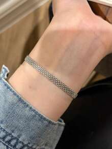 1pc Gold Stainless Steel Plated 18K Mesh Strap Watch Band Bracelet, Minimalist & Versatile For Daily Decoration - Mesh Bracelet - View 6