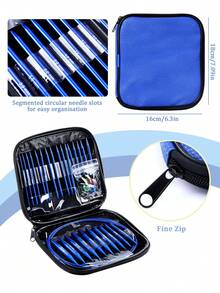 New 13pcs Detachable Blue Circular Needle Storage Case Set, Ergonomic DIY Knitting Tools - 1 Set Of Stainless Steel Circular Needle Storage Bag - View 6
