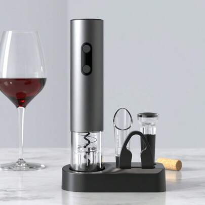 Electric Wine Bottle Opener, Suitable For Parties And Wine Lovers - Kitchen Accessory Gift, Easy To Open Bottles And Convenient Storage, Battery Operated (Batteries Not Included). Available In Sets And Single Units, Sets Include Opener, Foil Cutter, And Storage Base.