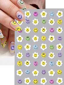 1张5D笑脸表情符号指甲贴纸微笑多彩美甲装饰自粘春夏贴花卡哇伊可爱配饰美甲贴花指甲设计美甲贴片美甲装饰指甲贴纸DIY