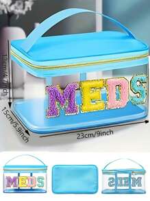 Fashion Transparent PVC Cosmetic Bag, 7 Color Options, MEDS Makeup Bag - With Handle Transparent PVC Travel Medicine Storage Bag, Waterproof Nylon Zipper Toiletry Bag, Medicine Storage Bag, Suitable For Patients And Nurses