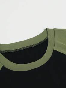 Women's Letter Print Contrast Color Block T-Shirt With Raglan Sleeves - Multicolor - View 5