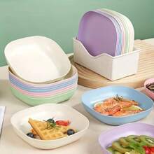 10pcs Square Plate Set With 1pc Stand, Portable Food Serving Tray, Suitable For Snacks And Breakfast, Plastic, Essential Kitchen Utility. Dining Table Garbage Plate, Bone Plate, Home Bone Plate, Bone Dish, Small Snack Plate, Creative Plastic Vegetable Plate With Base.,School Supplies