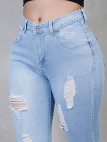 Dark Blue Skinny Pants With Push-Up Effect, Anatomical Fit, Ripped Design