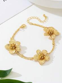 1pc Women Summer Layered Floral Design Ankle Chain (Random Beads Quantity)