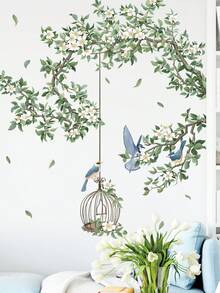 2 件 PVC 墙贴，现代鸟类和花朵图案防水，可移除自粘贴花，适用于客厅、卧室、家庭办公室、贴纸、墙贴花、乙烯基贴花，用于家庭装饰、春季装饰品让您的家焕然一新、Rama 装饰贴纸礼物生日毕业