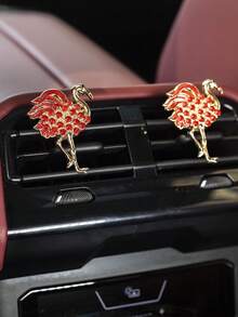 Luxury Alloy Rhinestone Flamingo Shaped Air Freshener Car Vent Clip Decor - Flamingo - View 5