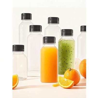 1/5 件可重复使用的果汁瓶 - 8 盎司和 12 盎司（250 毫升/350 毫升）| 防漏盖、冰箱适用冰沙容器、空塑料饮料/牛奶瓶