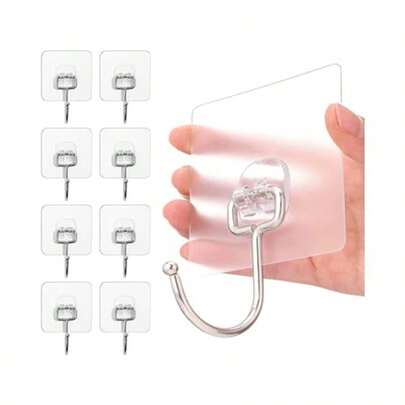 Clear Self-Adhesive Hooks For Versatile Home Organization Across Kitchen, Bathroom, Bedroom, Laundry Room And Entryway - Heavy Duty Wall Hooks With Durable Clear Adhesive Backing, Damage-Mounting, Secure Hold For Towels, Robes, Keys, Utensils, Cables And Decorative Items; High-Visibility, Discreet Design Blends With Any Décor While Maximizing Space And Simplifying Daily Routines (Pack Of 10)