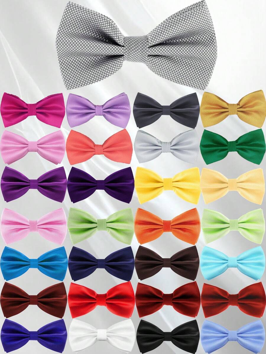 Men's Solid Color Elegant Jacquard Bow Tie, Pre-Tied Double Layer Solid Color Bowtie, Satin Formal Tuxedo Bowknot, Adjustable, Suitable For Groomsmen, Wedding, Party, Formal Events, Holiday Gift