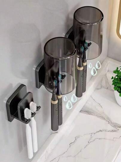 1/2pcsToothbrush Holder Stand, Dust-Proof Toothbrush Cup, Wall Mounted Bathroom Accessories For Students