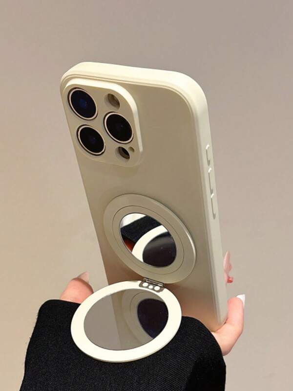 Funda de silicona líquida para teléfono con espejo giratorio 360°, compatible con iPhone 17/Air/16/15/14/13/12/11/XS/XR/XS Max/SE/8/7/Plus/Pro/Pro Max, cobertura completa, lente precisa, anti-caída, carcasa suave minimalista blanca