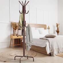 Jkm Simple Houseware Standing Coat And Hat Hanger Organizer Rack, 12 Hooks, Bronze - 棕色 - 查看 9