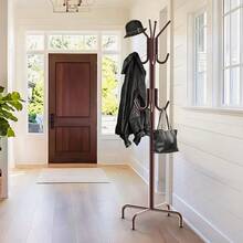 Jkm Simple Houseware Standing Coat And Hat Hanger Organizer Rack, 12 Hooks, Bronze - 棕色 - 查看 3
