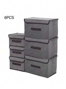 Set de 6 cajas de almacenamiento grises tres grandes y tres pequeñas organizadores para guardar ropa y accesorios caja plegable para armario guardarropa multiuso resistente - Gris - Ver 7
