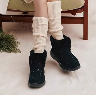 Skechers Grube zamszowe, ciepłe botki, wsuwane buty śnieżne