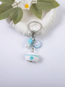 1 Set Fashion Cute 3D Nurse Uniform, Medical Kit, Nurse Hat, Nurse Mug, Needle Silicone Keychain, Smiling Face Pill Charm Keychain, Bag Hanging Decor, Key/Car Key Cute Accessory, Nurses Day Gift Car Accessories Bag Charm Backpack For School