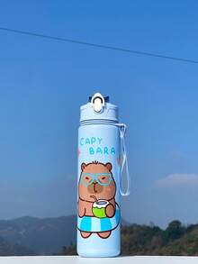 1pc Cartoon Animal Design Water Bottle For Boys & Girls, 800ml Capacity Leak-Proof Spill-Proof Portable Straw Cup With Rope, Suitable For Kindergarten, Preschool, Capybara, Great Gift For Children's Day, Graduation, Outdoor Activities, Students