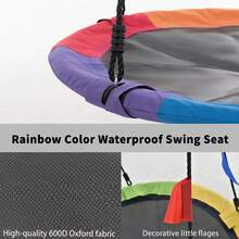 Swing Swing Seesaw Set With Metal Frame, Nest Tree Swing, , Seesaw Height Adjustable, Climbing Ladder & Climbing Net, Backyard Playground Outdoor Play Frame Toy - Yellow - View 5