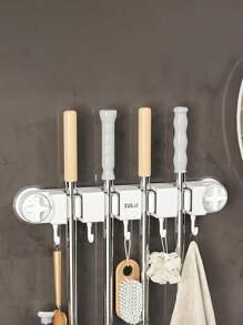 1 Stück 3 Fach/4 Fach Wandhalterung für Besen und Wischer für Badezimmer, Garten und Garage, bohrlochfrei, einfach zu installieren und praktischer Aufbewahrungsorganisator