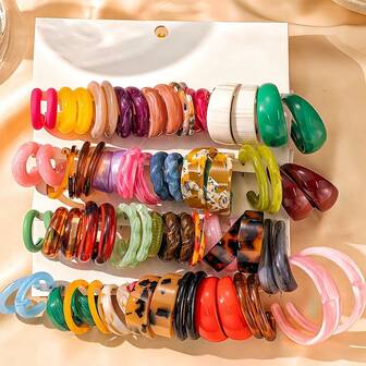 10-40 Pairs Acrylic Resin Fashion Earring Set, Exaggerated Design For Daily Wear