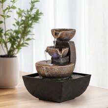 1 pieza Fuente de cascada de resina serena - Fuente de cascada de resina serena, alimentada por USB, voltaje bajo ≤36V, característica decorativa de agua fluida de sobremesa para relajación en el hogar y la oficina