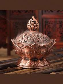 Auspicious Hollow Lotus Mini Incense Burner, Sandalwood Incense Burner, Zinc Alloy Incense Burner Vintage Reflux Ashtray, Bronze Home Decor, Suitable For Office, Meditation Room, Camping, Garden, Yard, Yoga And Home Use, Suitable For Incense Sticks And Cones, Incense Ash Collector.