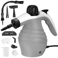 PANCERKA Limpador elétrico a vapor multiuso com limpador de acessórios de 9 peças, esfregão de limpeza e higienização a vapor de alta temperatura, exaustor portátil, limpador a vapor de alta pressão para remoção de manchas, carpetes, cortinas, assentos de carro, pisos e limpeza de janelas - Plugue tipo UE E (220-240V) - Ver 1