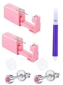 7PCS Disposable Painless Ear Piercing Kits No Pain Puncture Tools Stud Gun With Piercing Healing Silicone Discs Earring Piercer Tool Body Jewelry Accessories