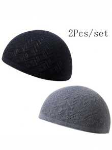 2件套男士穆斯林针织透气库菲帽中东祈祷帽阿拉伯传统头饰斋月庆祝帽 - 2PCS - 查看 15