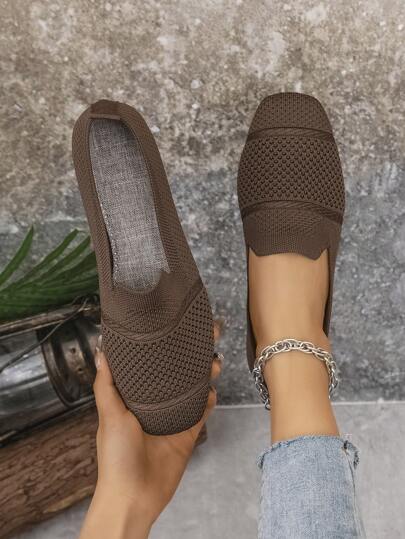 أحذية نسائية مسطحة مصنوعة من الأصواف، مريحة برؤوس مربعة، أحذية كاجوال، قابلة للتنفس مناسبة لفصلي الربيع والخريف، أحذية مناسبة للأمهات