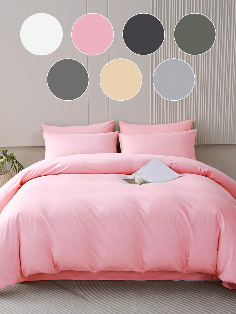 2/3pcs Bedding Set, Solid Color Skin-Friendly Bedding Set, Minimalist Style Bedding Set, Comfortable Soft Breathable, Ideal For Easter, Mother's Day And Holiday Gifts, Suitable For Twin/Full/Queen/King Size Beds - Perfect For Bedroom, Guest Room, Dorm, Includes 1pc Duvet Cover And 1/2pcs Pillow Shams (Filling Not Included), Machine Washable. - Pink - View 1