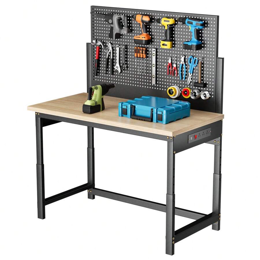 Adjustable Height Workbench 61x20 Inches With Power Outlets - 2000 Lbs Capacity - Model M6120