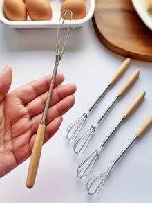 1pc Premium Stainless Steel Mixer With Solid Wood Handle - Perfect For Mixing, Stirring And Mixing In The Kitchen - Multicolor - View 2