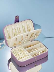 1PC Rectangle PU Leather Jewelry Box Organizer Small Travel Portable Earring Ring Jewellery Storage Case For Valentine's Day Gift - Multicolor - View 16