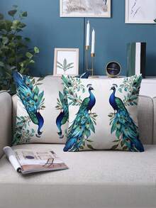 1/2/4 Pcs Peacock Pattern Throw Pillow Covers, Single-Sided Print, Soft Polyester, Modern Art Style For Living Room And Bedroom Decor, Zip Closure, Machine Washable, Peacock Decor, Short Plush, Simple Design, Creative, Elegant, Beautiful, No Pillow Insert(15.7*15.7/17.7*17.7/19.7*19.7inch),Fall Decor,Autumn Decor,Room Decor - Royal Blue - View 6