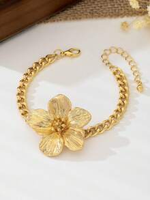 1pc Women's Stylish Floral Design Summer Vacation Bracelet - Yellow Gold - View 3