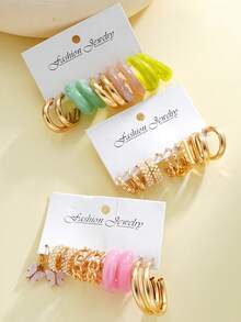 12/20/30 件套波西米亚仿珍珠树脂时尚多色耳环套装,适合日常、海滩、约会、派对、夏季礼物(可能会出现色差) - 款式1 - 查看 7