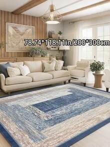 Modern Abstract Pattern Carpet, Featured With Blue, Beige And White Alternating Stripes, Comfortable For Bedroom, Living Room, Study, Foyer, Etc. Can Be Used As A Decorative Mat. This Modern Polyester Non-Slip Water-Absorbing Rug Is Washable And Non-Slip, Suitable For Indoor Home Decor In Living Room All Year Round, Also Applicable To Bedroom And Living Room. The Blue Tone Is An Ideal Choice For Living Room And Bedroom. - Multicolor - View 1