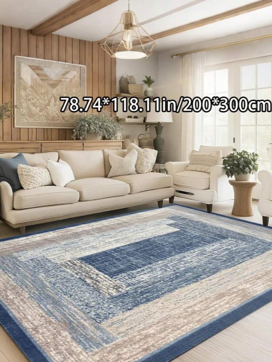 Modern Abstract Pattern Carpet, Featured With Blue, Beige And White Alternating Stripes, Comfortable For Bedroom, Living Room, Study, Foyer, Etc. Can Be Used As A Decorative Mat. This Modern Polyester Non-Slip Water-Absorbing Rug Is Washable And Non-Slip, Suitable For Indoor Home Decor In Living Room All Year Round, Also Applicable To Bedroom And Living Room. The Blue Tone Is An Ideal Choice For Living Room And Bedroom. - Multicolor - View 1