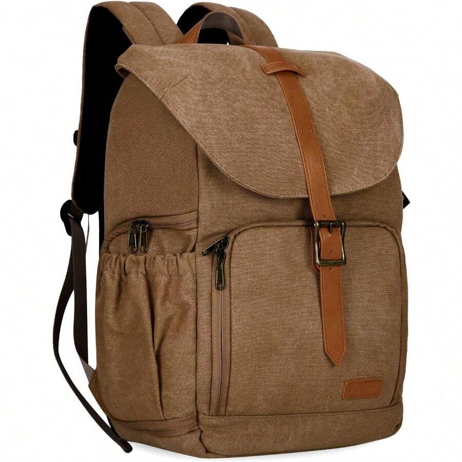 Camera Backpack Anti-Thief DSLR Camera Bag Water Resistant Canvas Camera Rucksack Fit Up To 15 Laptop With Rain Cover Tod Holder Dark Khaki - DarkKhaki - View 1