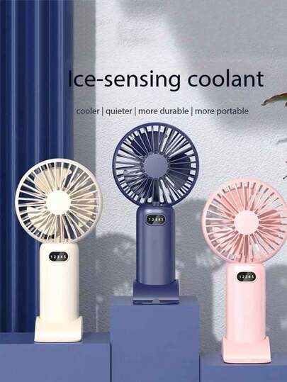 1个男女通用迷你手持USB供电风扇，纯色电镀时尚设计，3叶强劲风力，5档风速可调，静音运行，便携式设计，适合夏季户外、旅行、海滩、办公室、学校、派对等场合，夏季降温，春夏必备，伴娘礼物，房间、卧室装饰，海滩，旅行，男女皆宜，度假，可爱小物