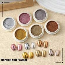 6 Colors  Nail Powder,  Powder With Pink,Silver,Gold Metal Mirror Effect, Holographic Nail Art Pigment Powder For DIY Gel Polish, Nail Art Decorations Y2K Holographic Sparkle, Aurora Nail Polish Powder, Fine Mirror  Powder 0.5g - 彩色 - 查看 2