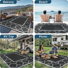 Outdoor Rug Garden Rugs Waterproof Reversible Plastic Carpet, Washable Large Outdoor Rug For RV, Patio, Camping, Picnic, Deck, Camper - Black & Grey - View 5