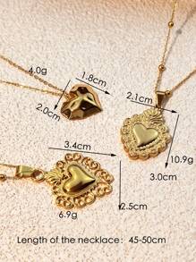 1 pieza Collar con colgante en forma de corazón chapado en oro de 18K, joyería en forma de corazón de acero inoxidable para mujeres, para uso diario y citas, decoración del Día de San Valentín
